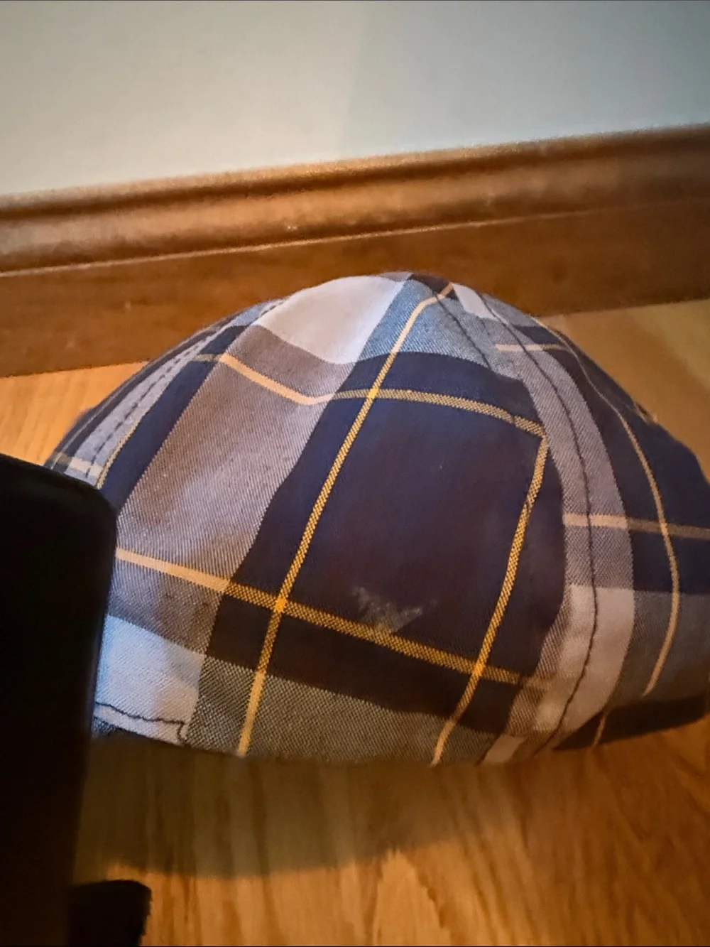 Love your melon plaid hat with leather logo
